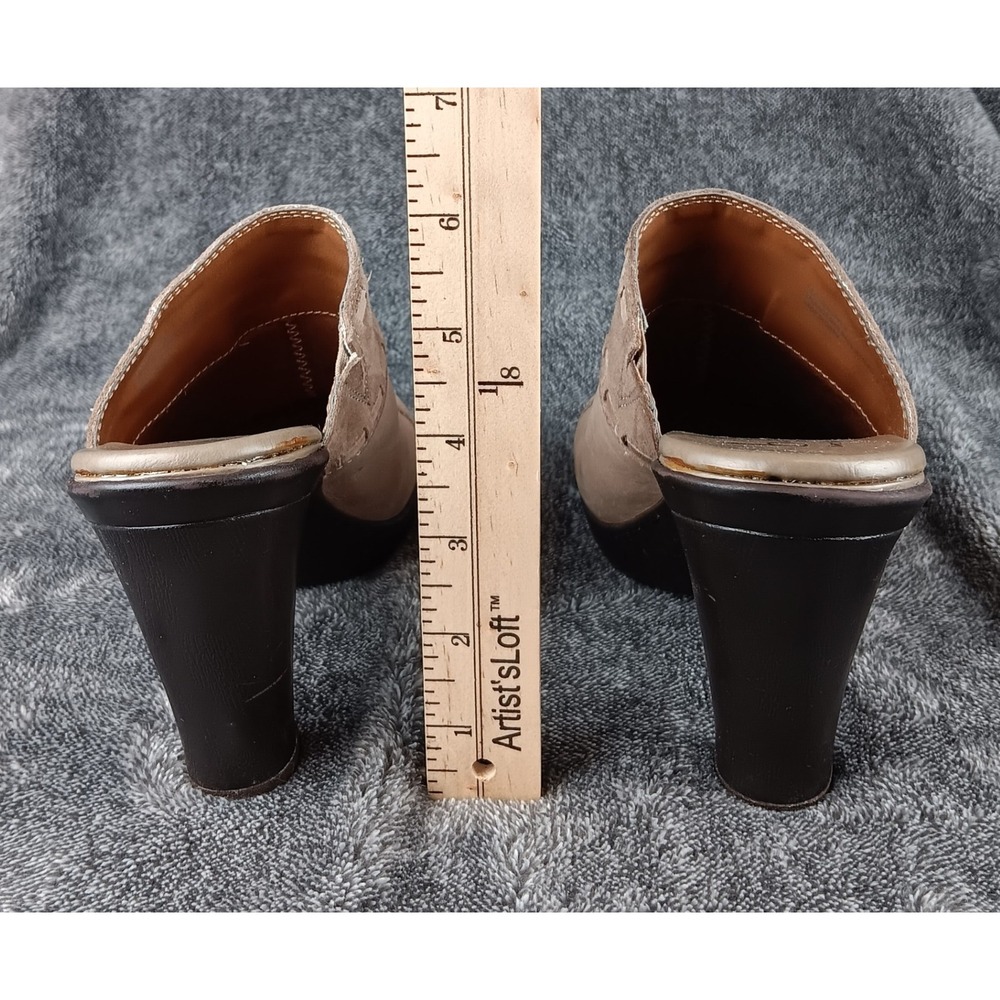 BOC Born Concept Beige Leather Suede Accent Chunky Heel Mules‎ Women - Picture 5 of 9